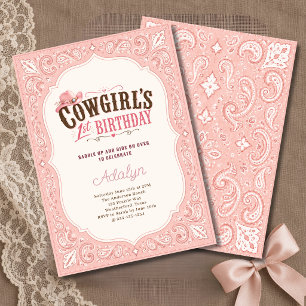 Convites Menina Bandana Rosa Paisley Cowgirl Aniversário de
