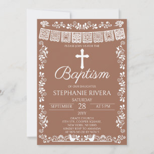 Convites Menina Batismo Terracota Papel Picado