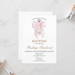 Convites Menina batizada com laço rosa