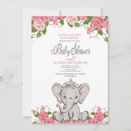 Convites Menina Bebê Princesa Tiara Elefante Rosa Floral