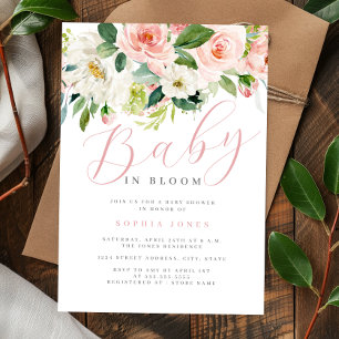 Convites Menina Bebê Rosa Floral Bebê em Flor Chá de Bebê  