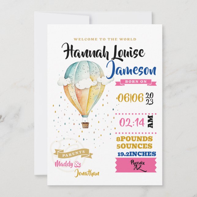 Convites Menina Bem-vinda ao Mundo (Frente)