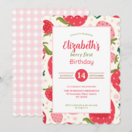 Convites Menina Berry Primeiro Aniversário Padrão de Morang