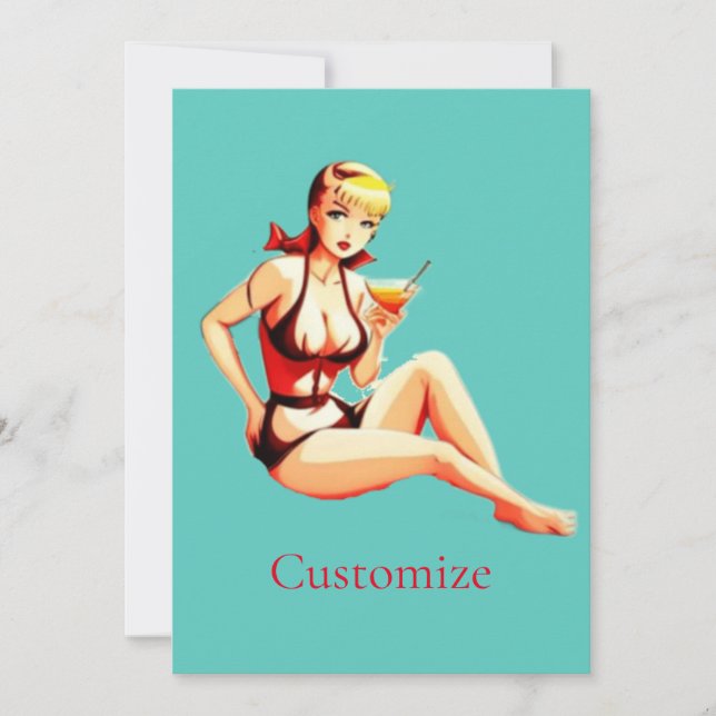 Convites Menina Bikini, Loura-branca, Thunder_Cove (Frente)