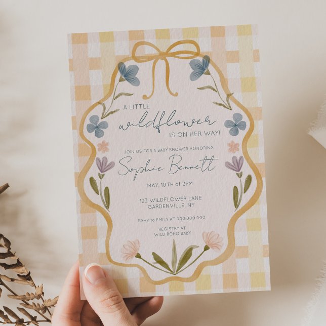 Convites Menina Boho Bebê Chuveiro Coquette Laço Flor Silve (Criador carregado)