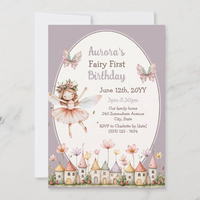 Convites Menina Boho Bebê Fantasia Fada Primeiro Aniversári (Frente)