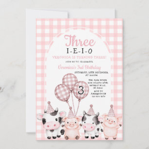 Convites Menina Boho Rosa Três-I-E-I-O Aniversário animal d