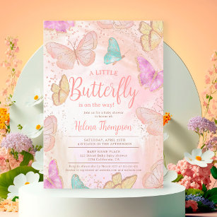 Convites Menina bonita rosa um chá de fraldas chic borbolet