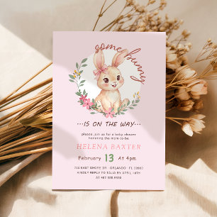 Convites Menina Bunny Wildflower Laço Rosa Chá de Bebê