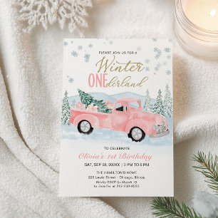 Convites Menina Caminhão Rosa Inverno Onederland Primeiro A