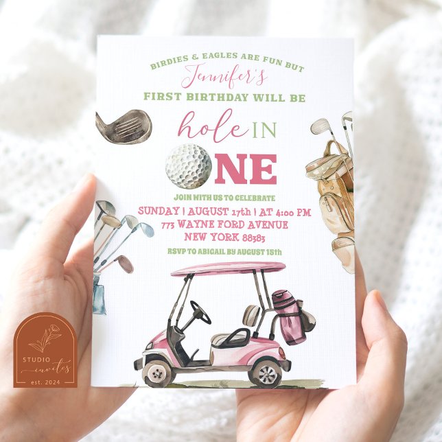 Convites Menina Carrinho de Golfe Rosa Aniversário ao Ar Li (Criador carregado)