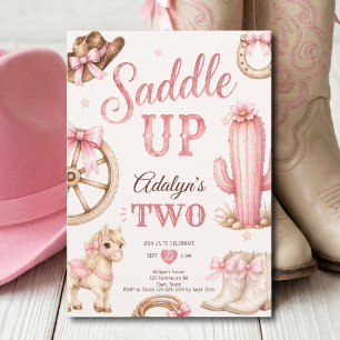 Convites Menina Cavalgando Cavalo Rosa Sela Ocidental Anive