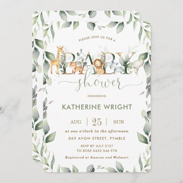 Convites Menina Chá de fraldas de Selva Chic (Frente/Verso)