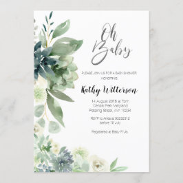 Convites Menina Chá de fraldas Moderna de Cactus Minimalist