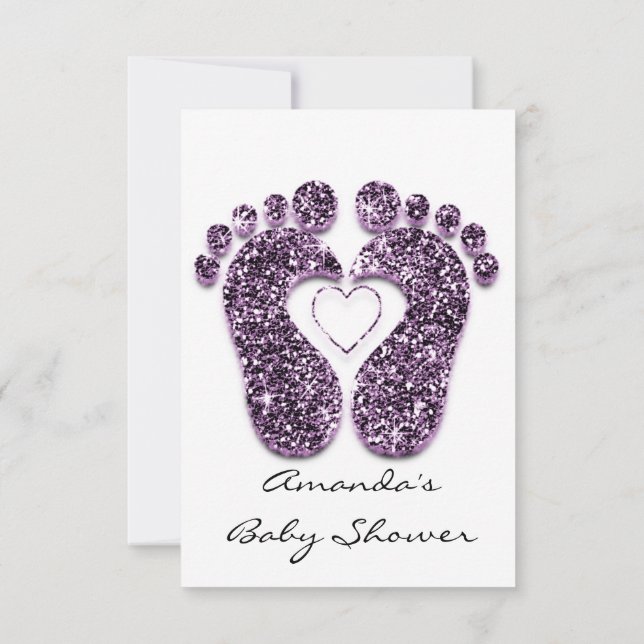 Convites Menina Chá Pés Branco Minimalismo Violeta (Verso)