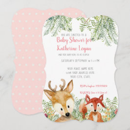 Convites Menina Chá Woodland Animal Boho Deer n Fox