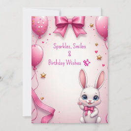 Convites Menina Coelho Rosa Celebração de Aniversário 🐰