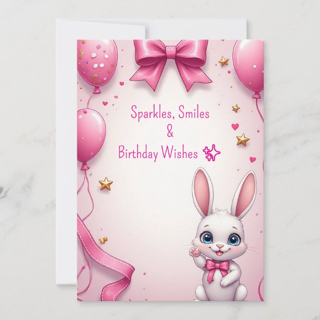 Convites Menina Coelho Rosa Celebração de Aniversário 🐰 (Frente)