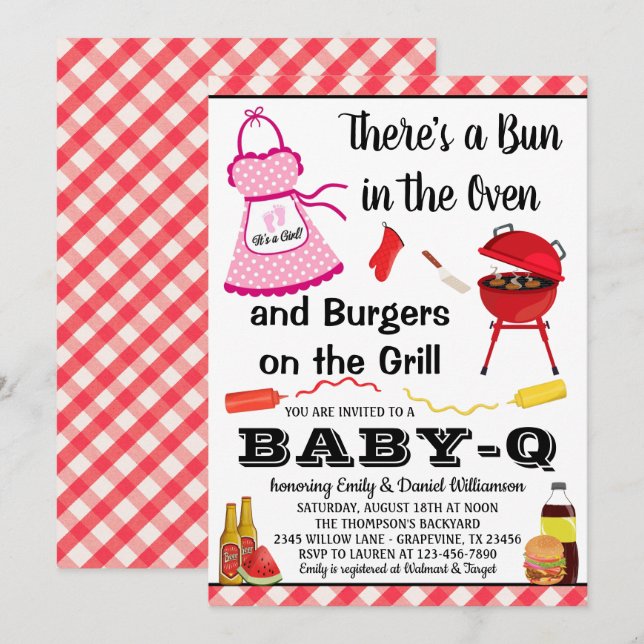 Convites Menina com Bebê no Forno Churrasco Chá de Bebê (Frente/Verso)