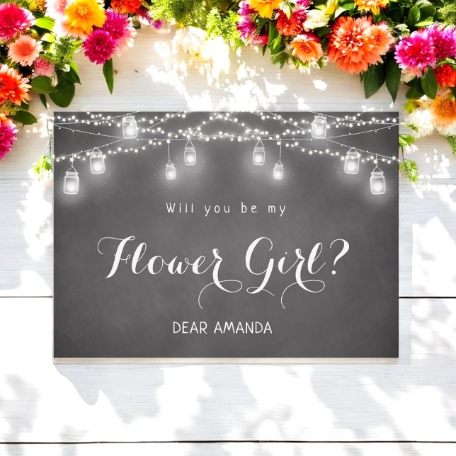Convites Menina com Flores Luzes de Corda Preta Quadro Negr (Criador carregado)