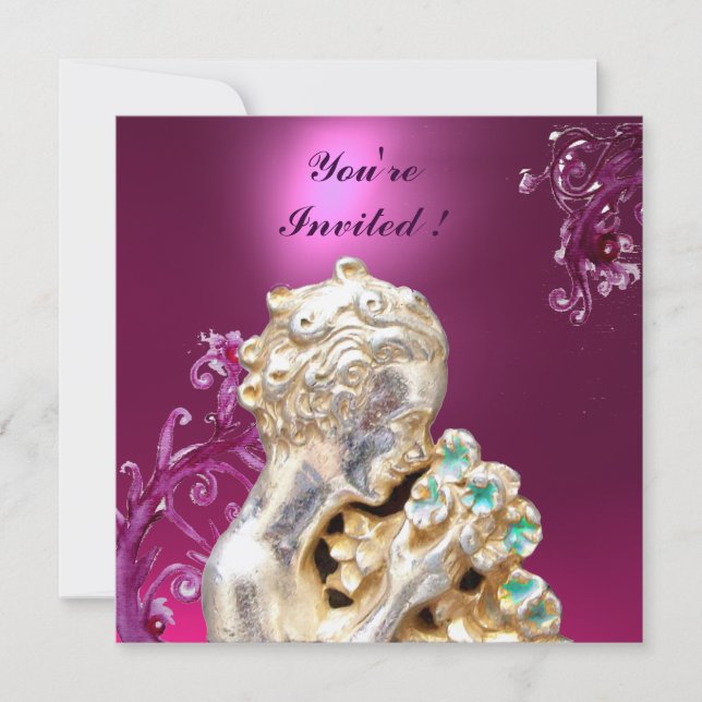 Convites MENINA COM FLORES ,Rosa Roxo Ametista (Frente)