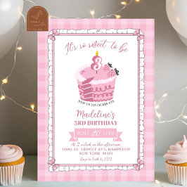 Convites Menina com Laço de Renda Rosa Aniversário de 3 ano