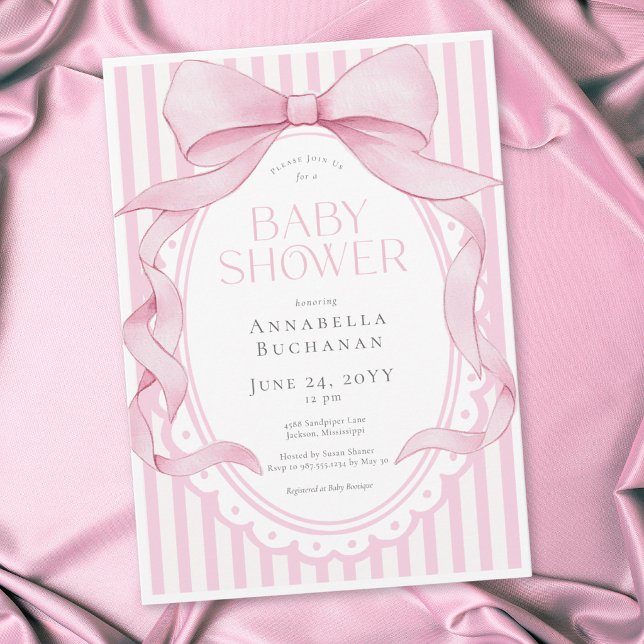 Convites Menina com Laço Rosa Coquette Listrada Chamada de  (Criador carregado)