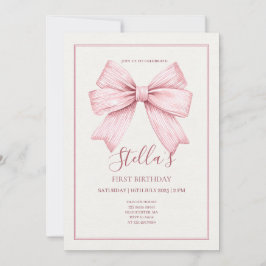 Convites Menina com Laço Rosa Primeiro