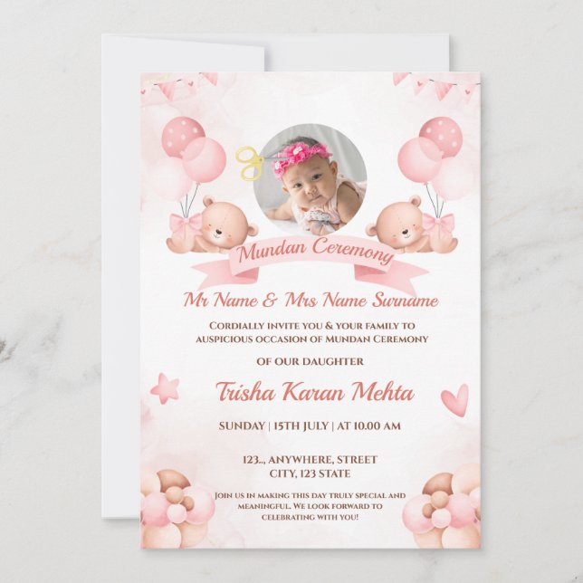 Convites Menina Convidada para Cerimônia Mundan Indiana (Frente)