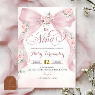 Convites Menina Coquete com Laço Rosa Spanish Es Nina 
