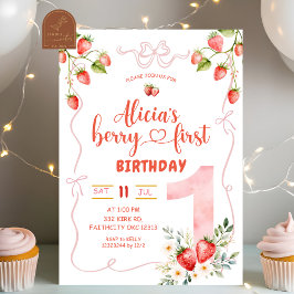 Convites Menina Coquete Rosa Aniversário de Um Ano Berry Do