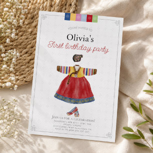 Convites Menina coreana Hanbok Dol Janchi o primeiro aniver