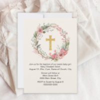 Menina Cruz Dourada Rosa Floral Religioso Batismo 