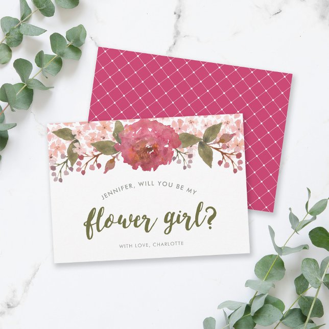 Convites Menina das Flores de Casamento Floral com Aquarela (Criador carregado)
