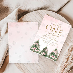 Convites Menina de 1º Aniversário Pink Winter Onederland Fl