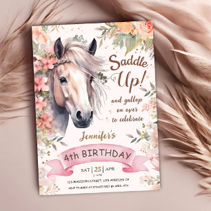 Convites Menina de 4 anos de idade Cavalo Floral Selvagem S