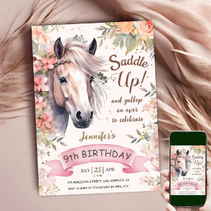 Convites Menina de 9 anos de idade Cavalo Floral Selvagem S