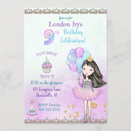 Convites Menina de 9 anos de idade fazendo aniversário com