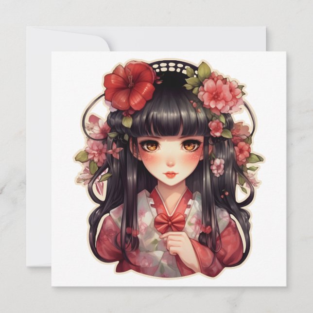 Convites Menina de animação, flores rosa (Frente)