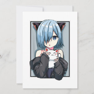 Convites Menina de animação Neko Catgirl Pastel Kawaii Cat 