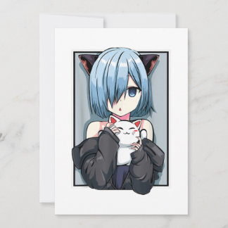 Convites Menina de animação Neko Catgirl Pastel Kawaii Cat 