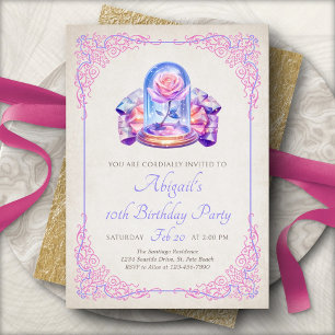 Convites Menina de Aniversário Conto de Fadas Rosa