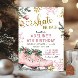 Convites Menina de Aniversário de Natal com Patins Rosa Sob