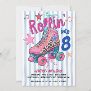 Convites Menina de Aniversário de Patinação no Estilo Retrô