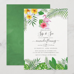 Convites Menina de Aquarela Tropical Flamingo Rosa Sip and 