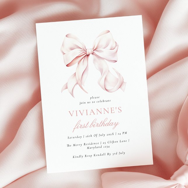 Convites Menina de Arco Rosa Primeiro Aniversário (Criador carregado)