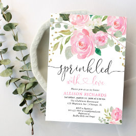 Convites Menina de aspersão floral rosa e dourada