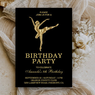 Convites Menina de Ballet Falso Dourado Festa de Aniversári