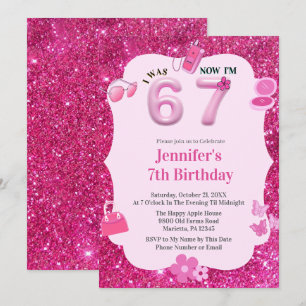 Convites Menina de Brilho Rosa Aniversário de 7 Anos Era 6
