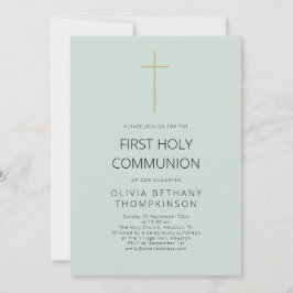 Convites Menina de Comunhão Sagrada da Cruz Dourada Minimal
